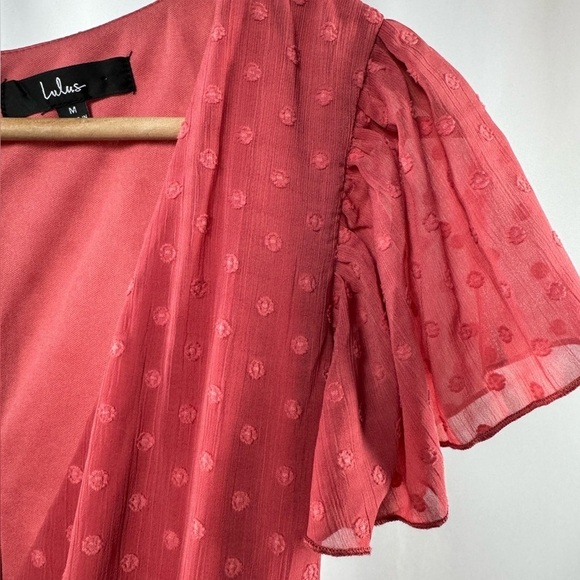 Lulus Have Harmony Swiss Dot Ruffled Faux Wrap Midi Dress in Mauve Size Medium - Picture 8 of 12
